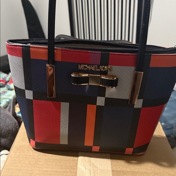 Michael Kors Plaid Tote in Red, Blue, and Black - Picture 1 of 2